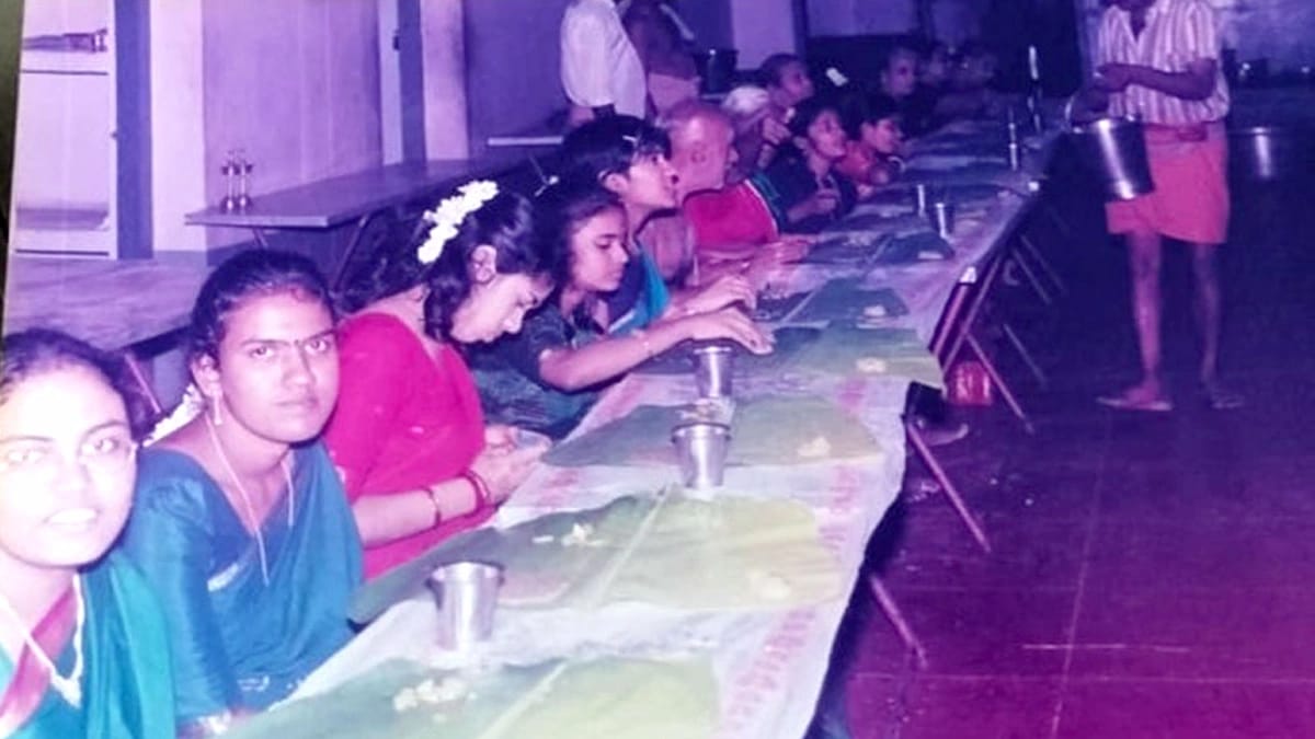 People eat off of banana leaves