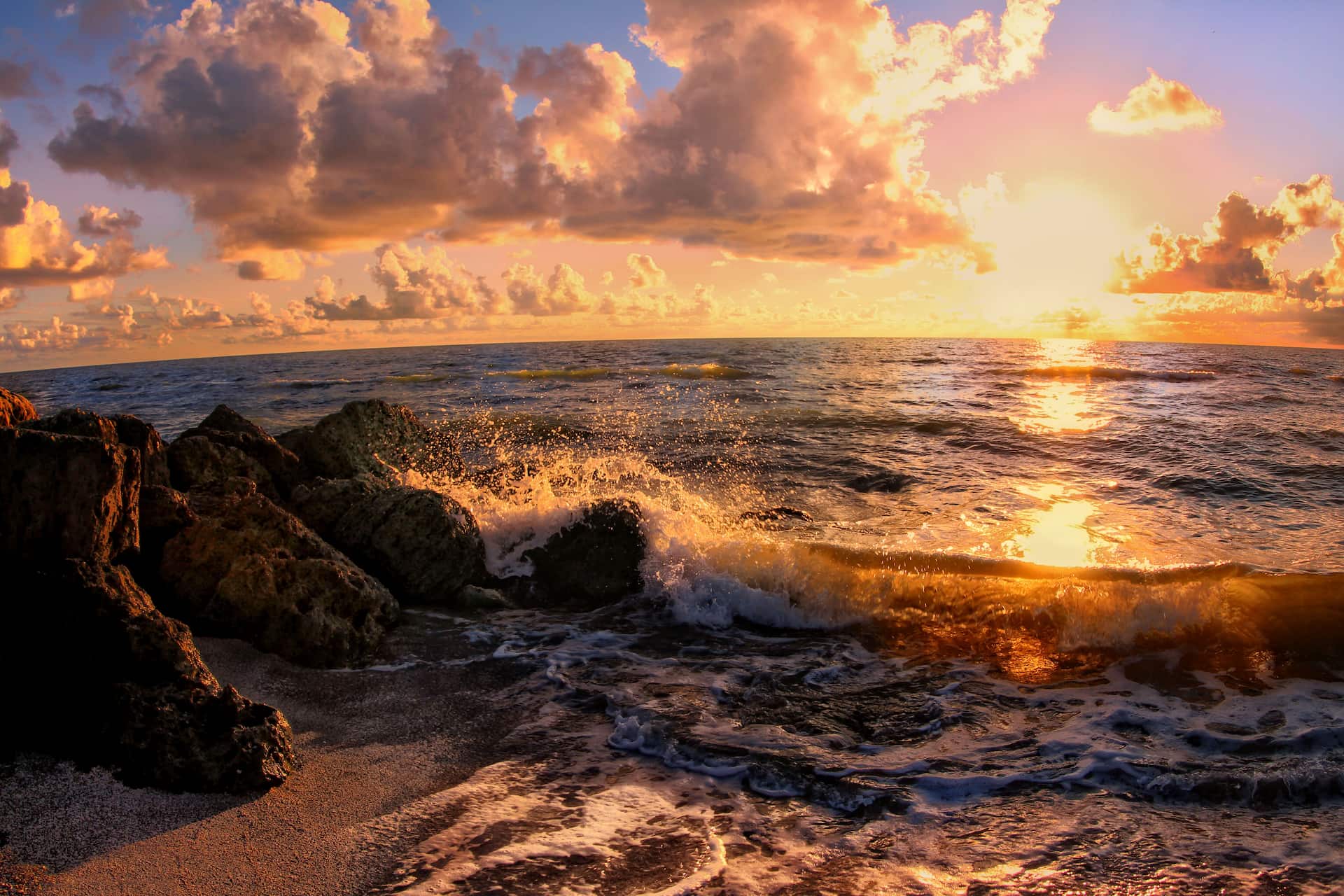 Ocean wave at sunset